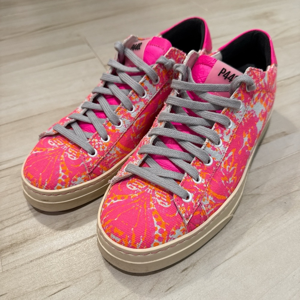 Surf Chic Neon Pink 💖🧡 Denim Leather Sneakers P448 Jack Thesi Platform Size 9.5